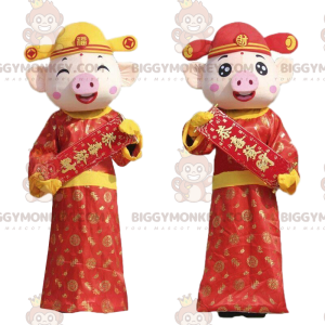 2 BIGGYMONKEY™s Maskottchen Schweine in asiatischen Outfits