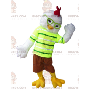 Kostým maskota kuře BIGGYMONKEY™ s brýlemi a barevným oblečením
