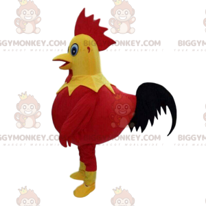Costume de mascotte BIGGYMONKEY™ de coq rouge, jaune et noir