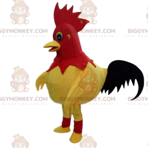 BIGGYMONKEY™ mascot costume of yellow, red and black rooster