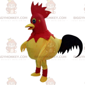 Traje de mascote BIGGYMONKEY™ de galo amarelo, vermelho e