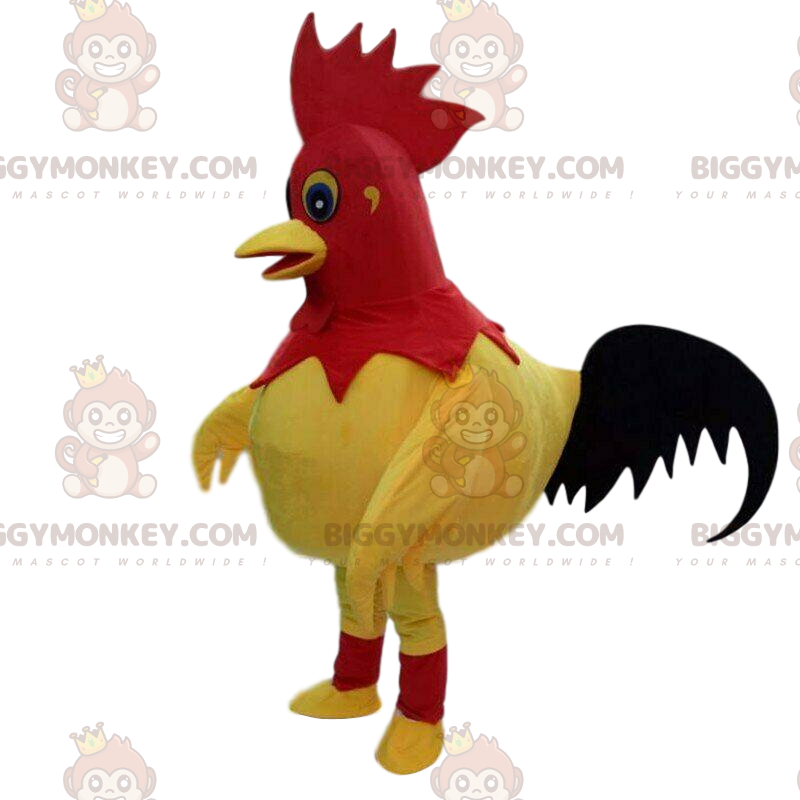 BIGGYMONKEY™ mascot costume of yellow, red and black rooster