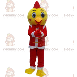 BIGGYMONKEY™ maskotdräkt av gul fågel i tomtedräkt, juldräkt -