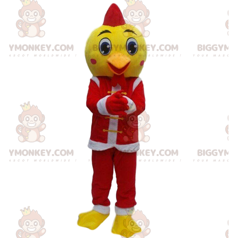 BIGGYMONKEY™ mascot costume of yellow bird in Santa outfit