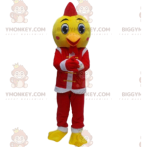 BIGGYMONKEY™ mascot costume of yellow bird in Santa outfit