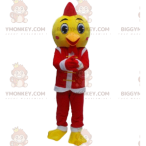 BIGGYMONKEY™ mascottekostuum van gele vogel in kerstmankostuum