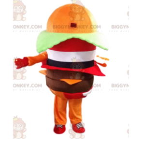 Oranje hamburger BIGGYMONKEY™ mascottekostuum, hamburgerkostuum