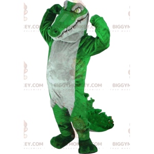 Kostým maskota BIGGYMONKEY™ zeleného a šedého krokodýla, kostým