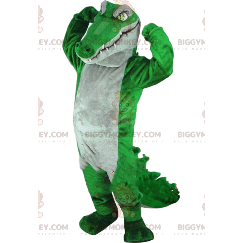 Costume da mascotte coccodrillo verde e grigio BIGGYMONKEY™