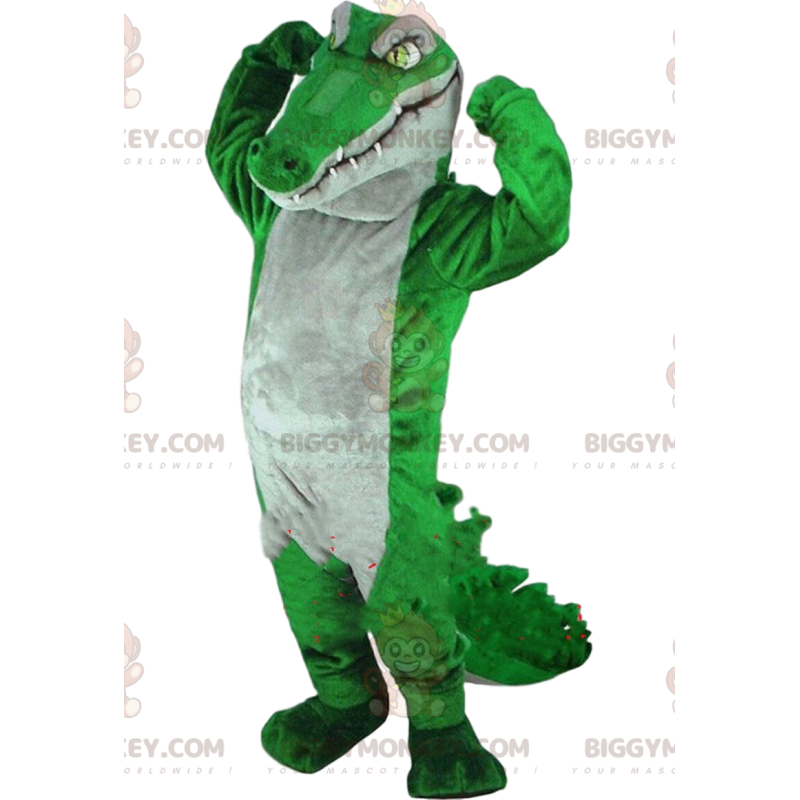 Grön och grå krokodil BIGGYMONKEY™ maskotdräkt, gigantisk