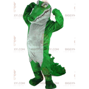Grön och grå krokodil BIGGYMONKEY™ maskotdräkt, gigantisk