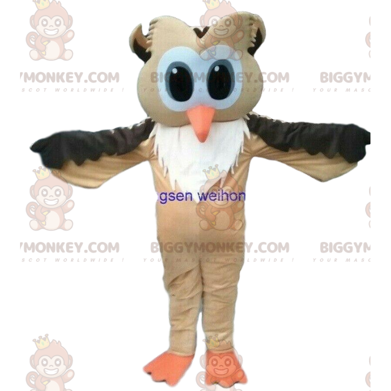 BIGGYMONKEY™ Mascot Costume Brown and White Owl with Big Eyes –