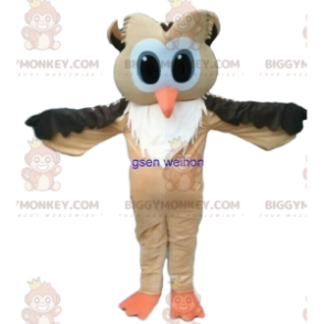 Kostým maskota BIGGYMONKEY™ Hnědá a bílá sova s velkýma očima –