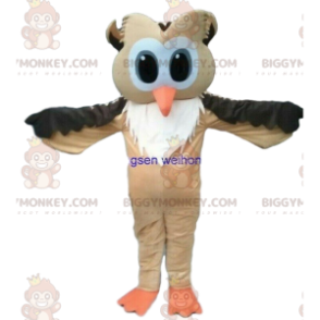 Traje de mascote BIGGYMONKEY™ Coruja marrom e branca com olhos