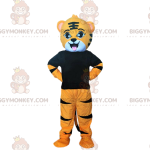 Fantasia de mascote de filhote de tigre laranja e preto
