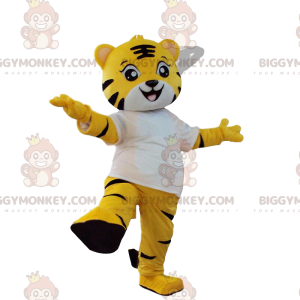 BIGGYMONKEY™ maskotdräkt av gul, svart och vit tigerunge