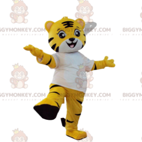 BIGGYMONKEY™ mascot costume of yellow, black and white tiger