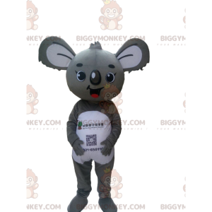 Traje de mascote BIGGYMONKEY™ de coala cinza e branco, traje da