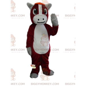 Punavalkoinen lehmän BIGGYMONKEY™ maskottiasu, lehmännahkaspuku