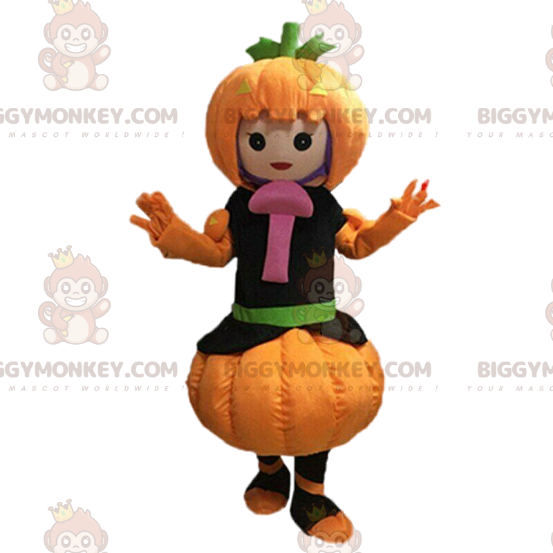 BIGGYMONKEY™ Pumpkin Girl maskotkostume med svamp -