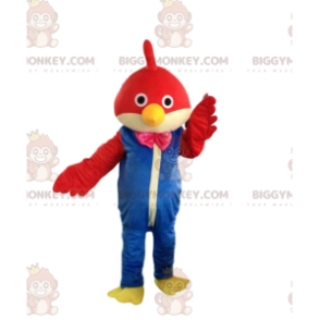 Red bird BIGGYMONKEY™ mascot costume with jumpsuit, bird