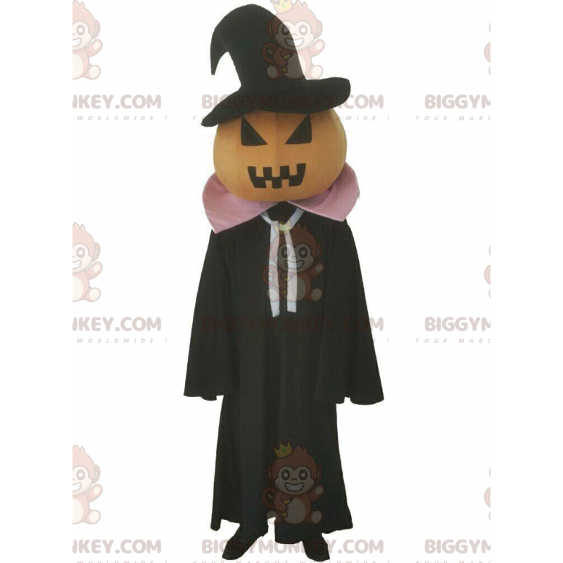 Pumpkin BIGGYMONKEY™ maskotdräkt med svart cape