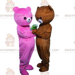 Duo de mascottes BIGGYMONKEY™ d'ours, un rose et un marron