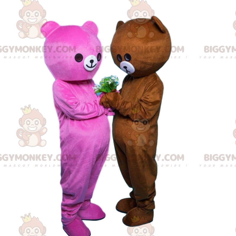 2 bjørnemaskot BIGGYMONKEY™s, en pink og en brun, par bamser -