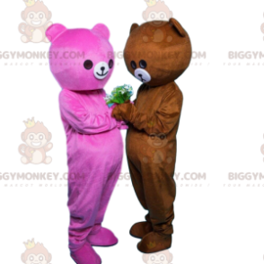 2 bjørnemaskot BIGGYMONKEY™s, en pink og en brun, par bamser -