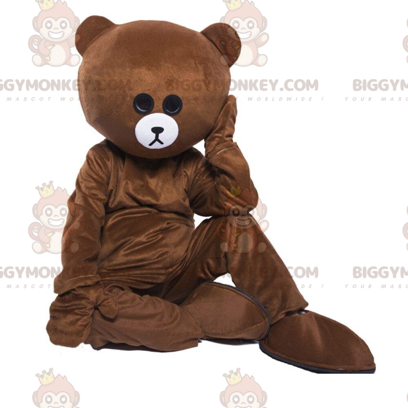 Triest uitziende bruine teddy BIGGYMONKEY™ mascottekostuum