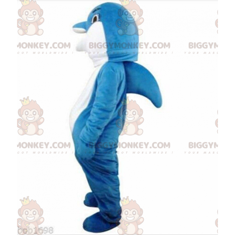 Blå och vit delfin BIGGYMONKEY™ maskotdräkt, helt