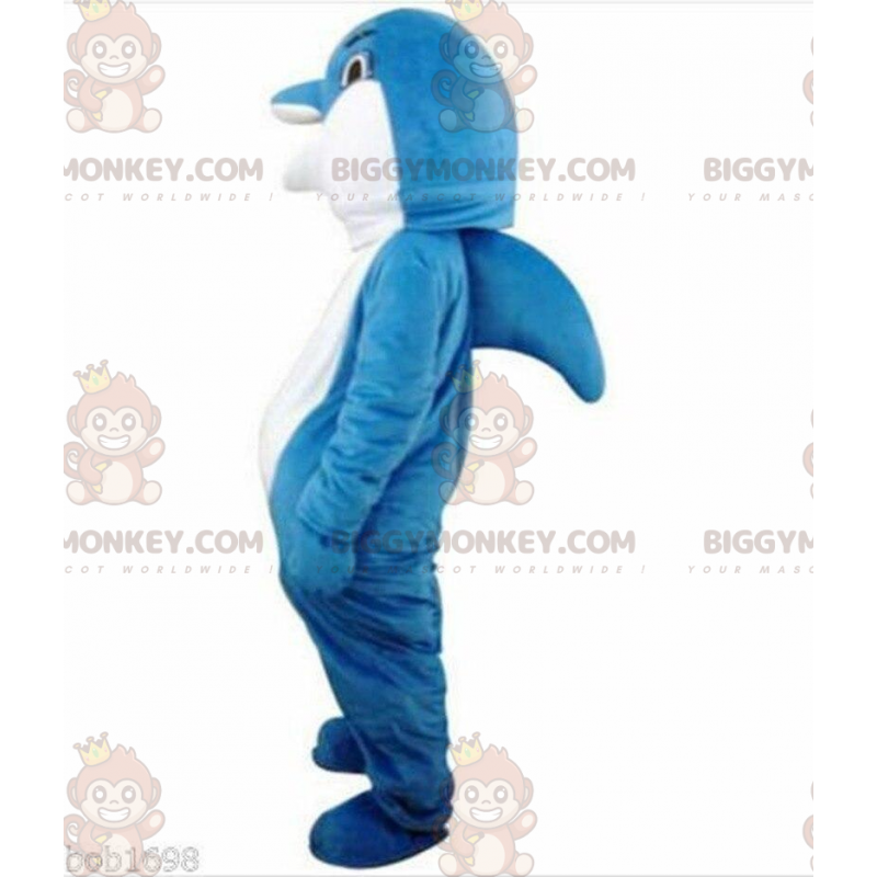 Blå og hvid delfin BIGGYMONKEY™ maskotkostume, der kan