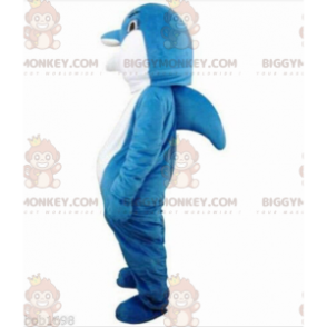 Blauwe en witte dolfijn BIGGYMONKEY™ mascottekostuum, volledig