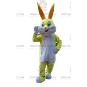 Fato de mascote BIGGYMONKEY™ coelho amarelo e branco, fato de