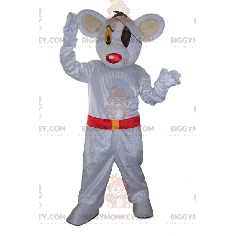 Costume da mascotte BIGGYMONKEY™ da topo bianco vestito da