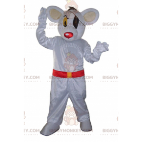 Costume da mascotte BIGGYMONKEY™ da topo bianco vestito da