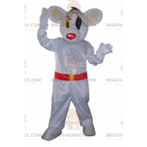 Weiße Maus BIGGYMONKEY™ Maskottchenkostüm als Pirat verkleidet