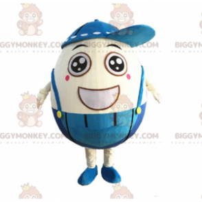 Smiling Egg BIGGYMONKEY™ maskotdräkt med overall, jätteäggdräkt