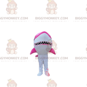 Vit och rosa haj BIGGYMONKEY™ maskotdräkt, jättehajdräkt -