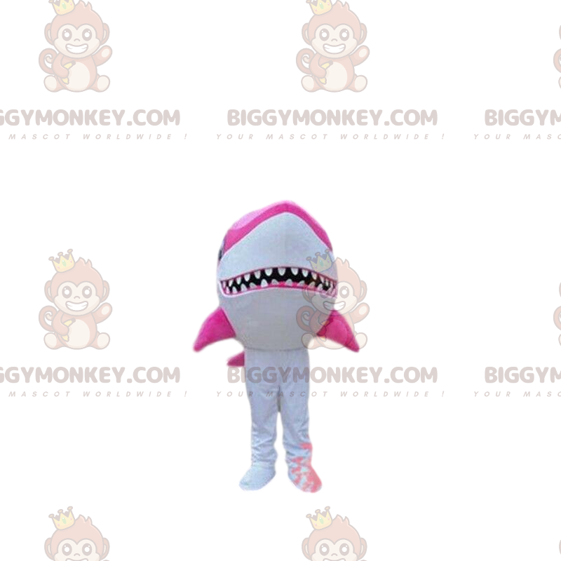 Hvid og pink haj BIGGYMONKEY™ maskot kostume, kæmpe haj kostume
