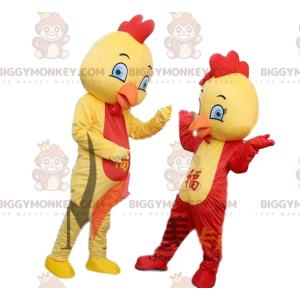 BIGGYMONKEY™ mascot costume yellow and red chickens, colorful