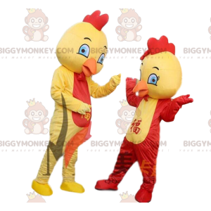 BIGGYMONKEY™ maskotdräkt gula och röda kycklingar, färgglad