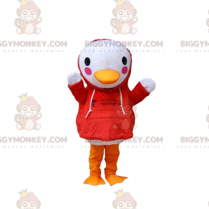 Στολή μασκότ BIGGYMONKEY™ από λευκό πουλί με κόκκινο φούτερ