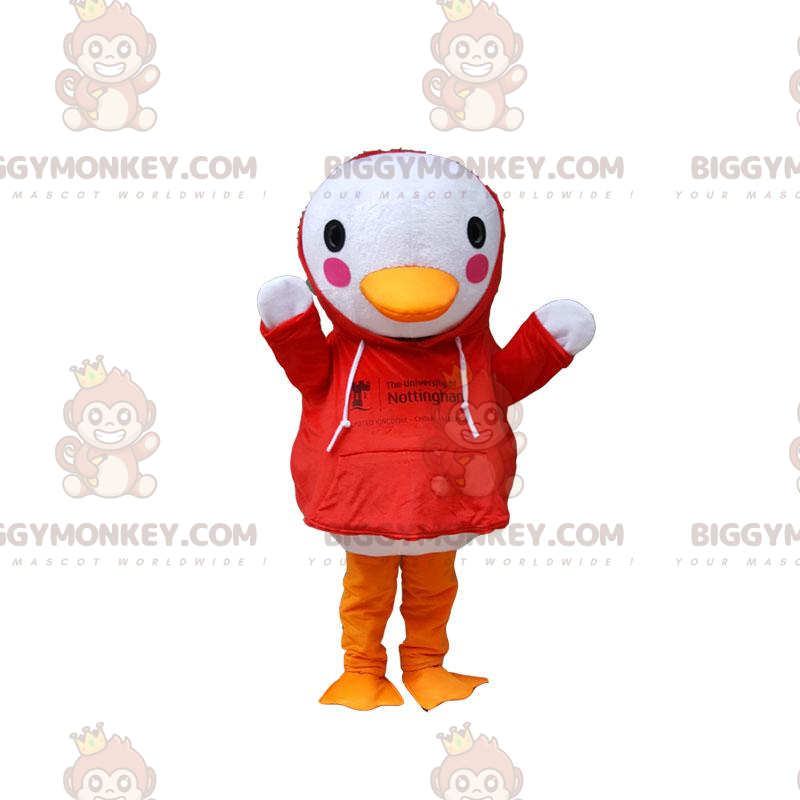 BIGGYMONKEY™ mascot costume of white bird with red sweatshirt