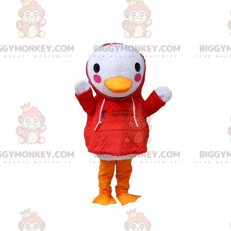 BIGGYMONKEY™ maskotdräkt av vit fågel med röd tröja, ankdräkt -