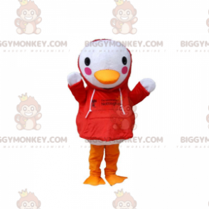 BIGGYMONKEY™ mascot costume of white bird with red sweatshirt