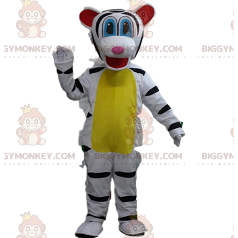 BIGGYMONKEY™ costume mascotte di tigre bianca e nera, costume