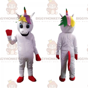 Smiling unicorn BIGGYMONKEY™ mascot costume, colorful fairy