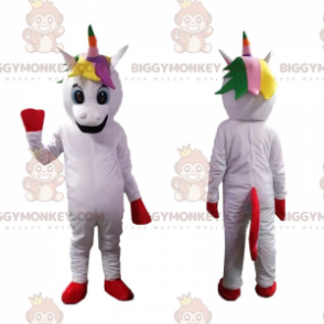 Traje de mascote de unicórnio sorridente BIGGYMONKEY™, fantasia