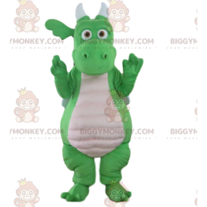 Traje de mascote BIGGYMONKEY™ dragão verde e branco, traje de